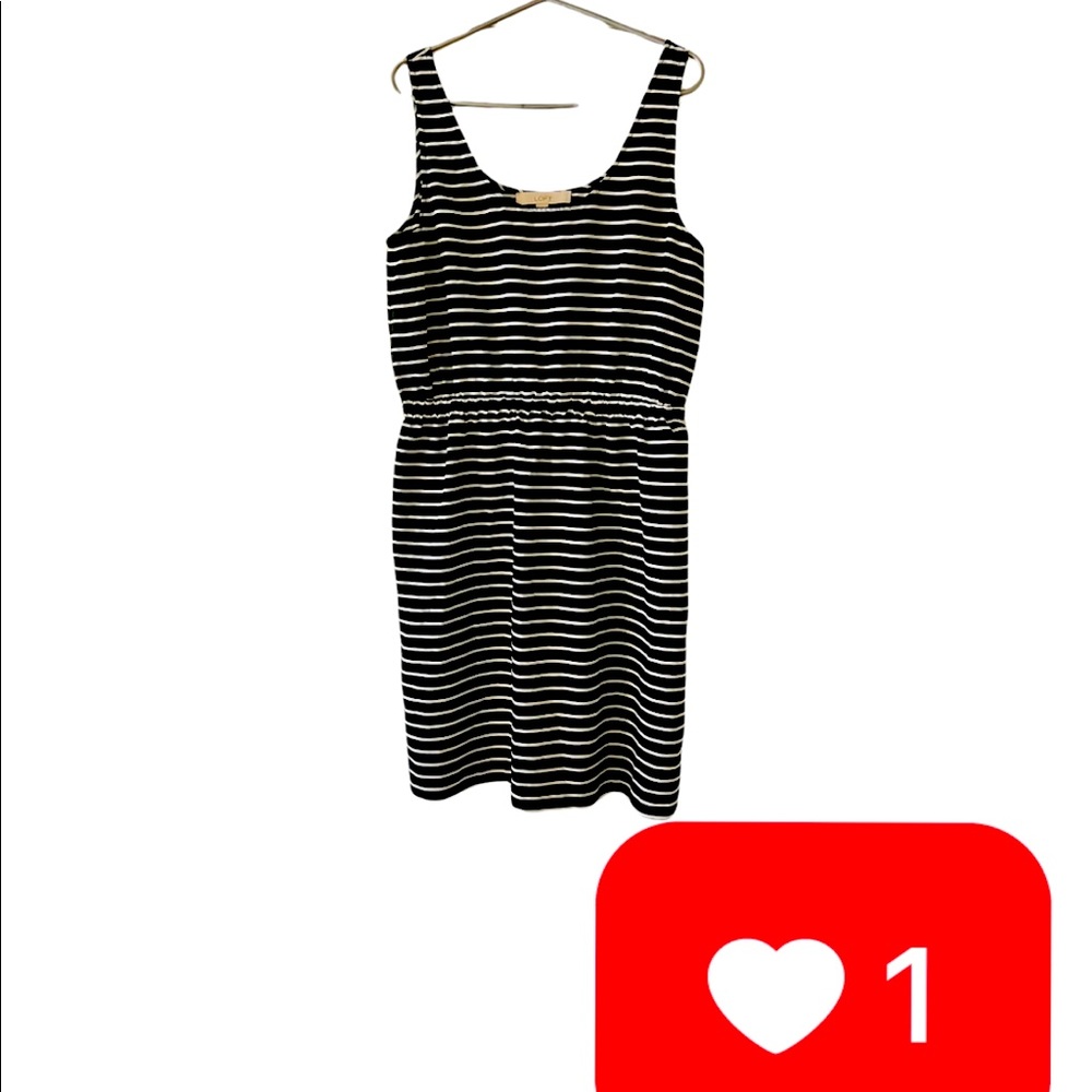 LOFT Black and White Stripe midi dress with elastic waist